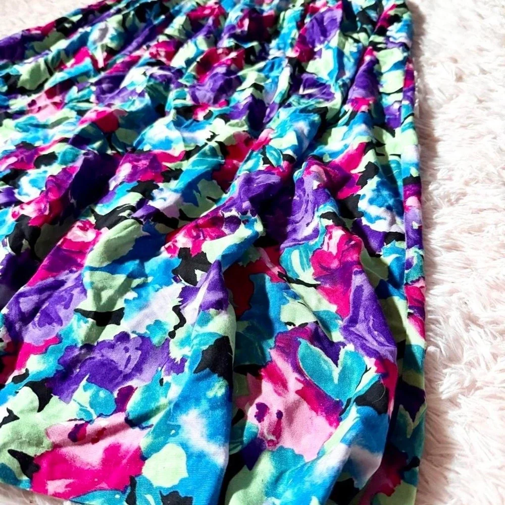 Vintage 80s Colorful Floral Whimsical Fairy Cottage Core Midi Skirt Womens 16